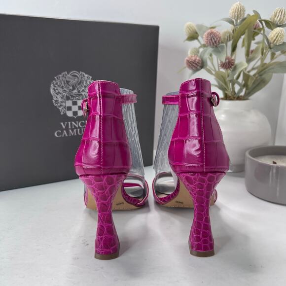 Vince Camuto Reesera Deep Magenta Croco Sandal Women's 5M NWB Barbie - Picture 4 of 11